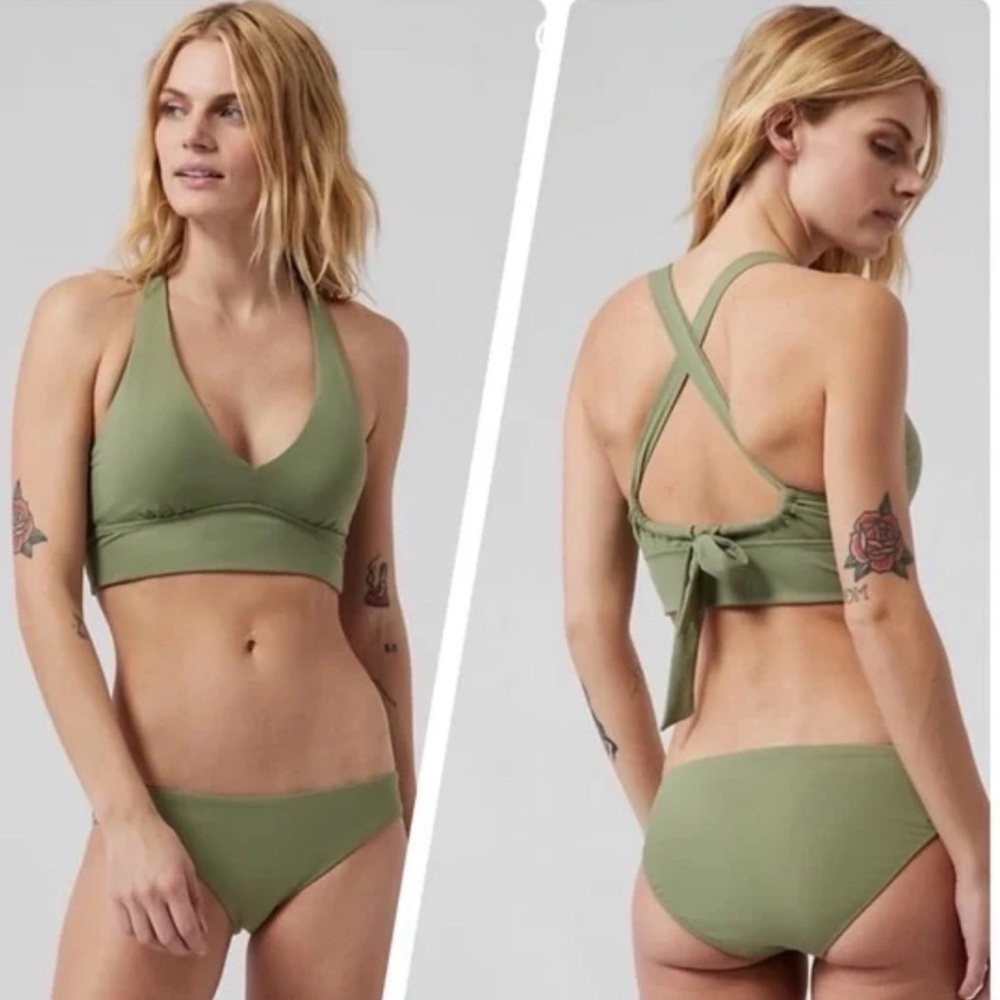 Athleta Olive Green Crisscross Tie-Back Bikini
